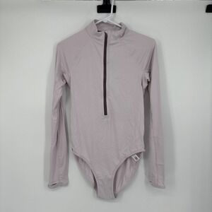 Athleta Endurance Half Zip Bodysuit Women's Medium Lilac Wicking Thumbholes